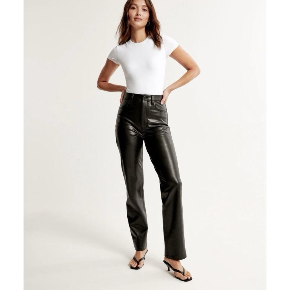 Abercrombie & Fitch Vegan Leather Pants - 4S Black, Curve Love 90s Straight Fit